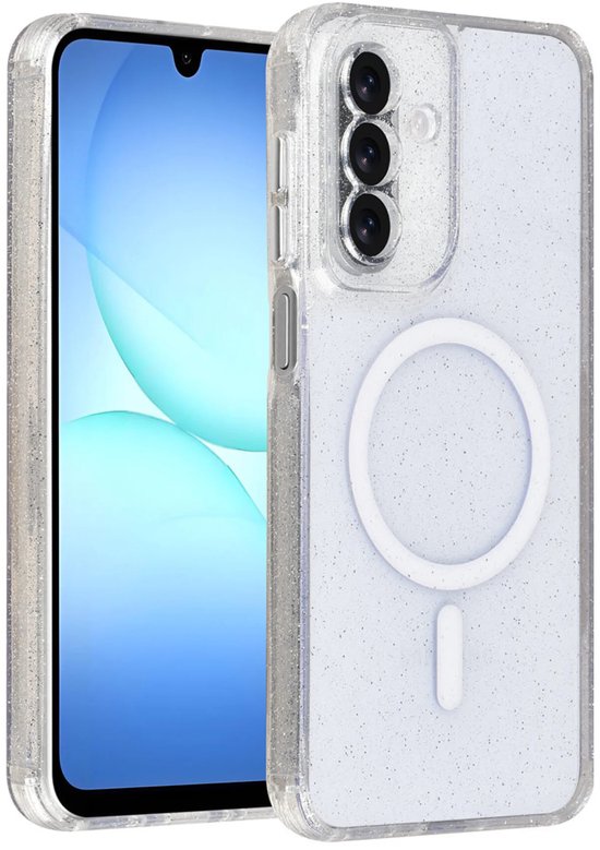 Transparante glitter case met MagSafe cirkel voor Samsung Galaxy A17 5G & A26.