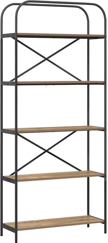 Boekenrek 50x33x153 cm bewerkt hout artisanaal eikenkleurig