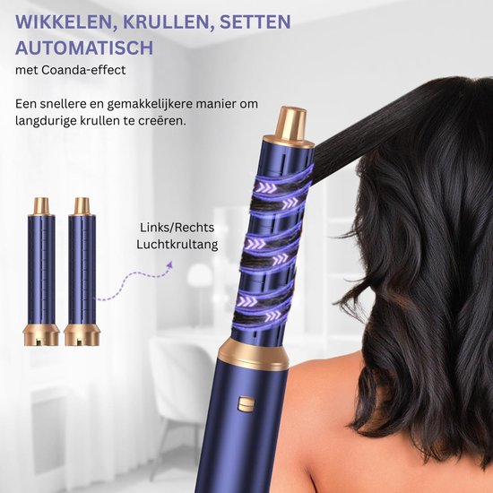 Fohnborstel - Krulborstel - Krultang 5 in 1 - Blauw goud