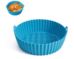 7.5inch Airfryer siliconen bakplaat - Ronde Airfryer siliconen binnenkant - Herbruikbaar - Keuken- en kookaccessoire - Siliconen bak- en kookplaat - Antiaanbak bakvorm - Hittebestendig - Met handvat - Geschikt voor Airfryers - Blauw