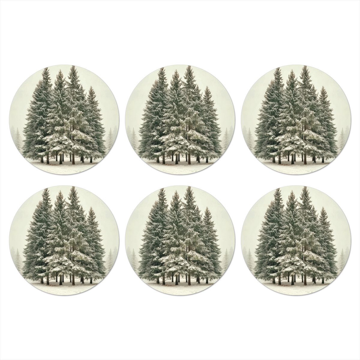 Onderzetters voor glazen - Rond - Bomen - Sneeuw - Wit - 10x10 cm - Glasonderzetters - 6 stuks