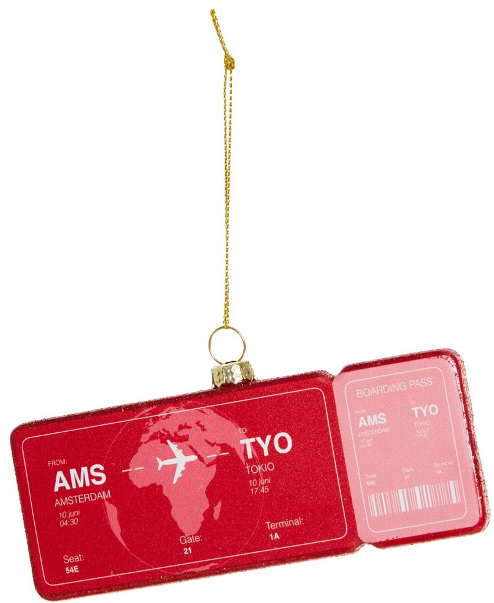Kerstornament met Boardingpass Amsterdam - Tokio - Yup in de boom.