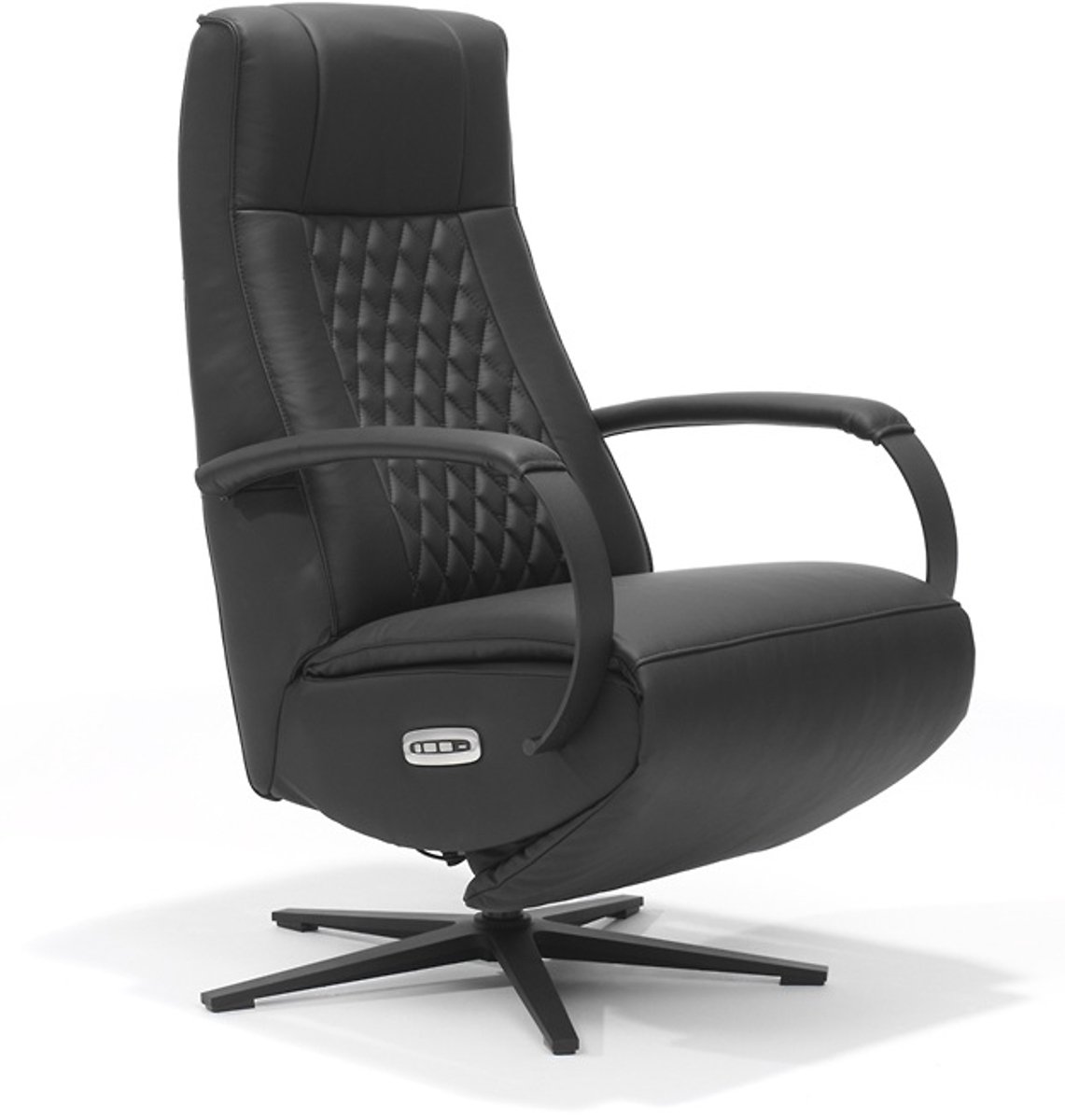 Relaxfauteuil Enzo – Elektrisch Verstelbaar – Echt Leer – Met accu - 360° Draaibaar – 2 Motoren - Met USB-Poort – Zwart