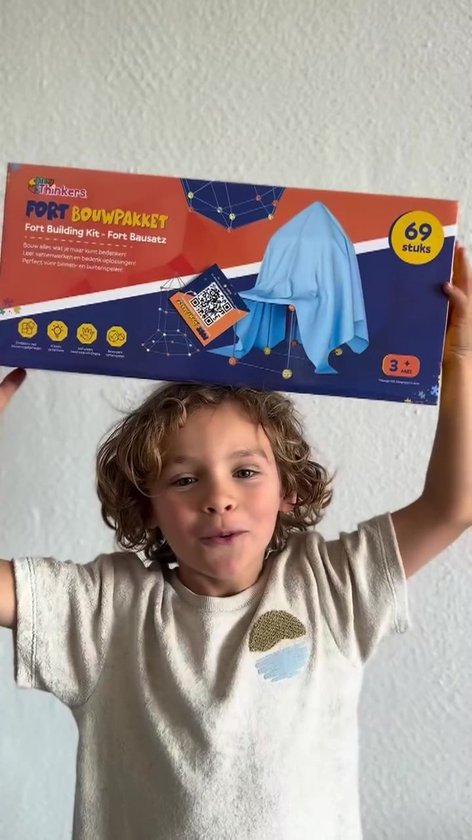 Fort Bouwpakket met 69 Onderdelen - Incl. Opbergzak & E-book - Constructiespeelgoed - Speeltent - Educatief Speelgoed - Bouwspeelgoed - Hut Bouwen