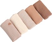 5 Stuks - Hydrofiele Baby Wasdoekjes - babywashandjes - Spuugdoekjes - Monddoekjes met Lusje - Aardetinten - 23x23 cm