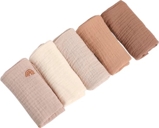 5 Stuks - Hydrofiele Baby Wasdoekjes - Washandjes - Spuugdoekjes - Monddoekjes met Lusje - Aardetinten - 23x23 cm