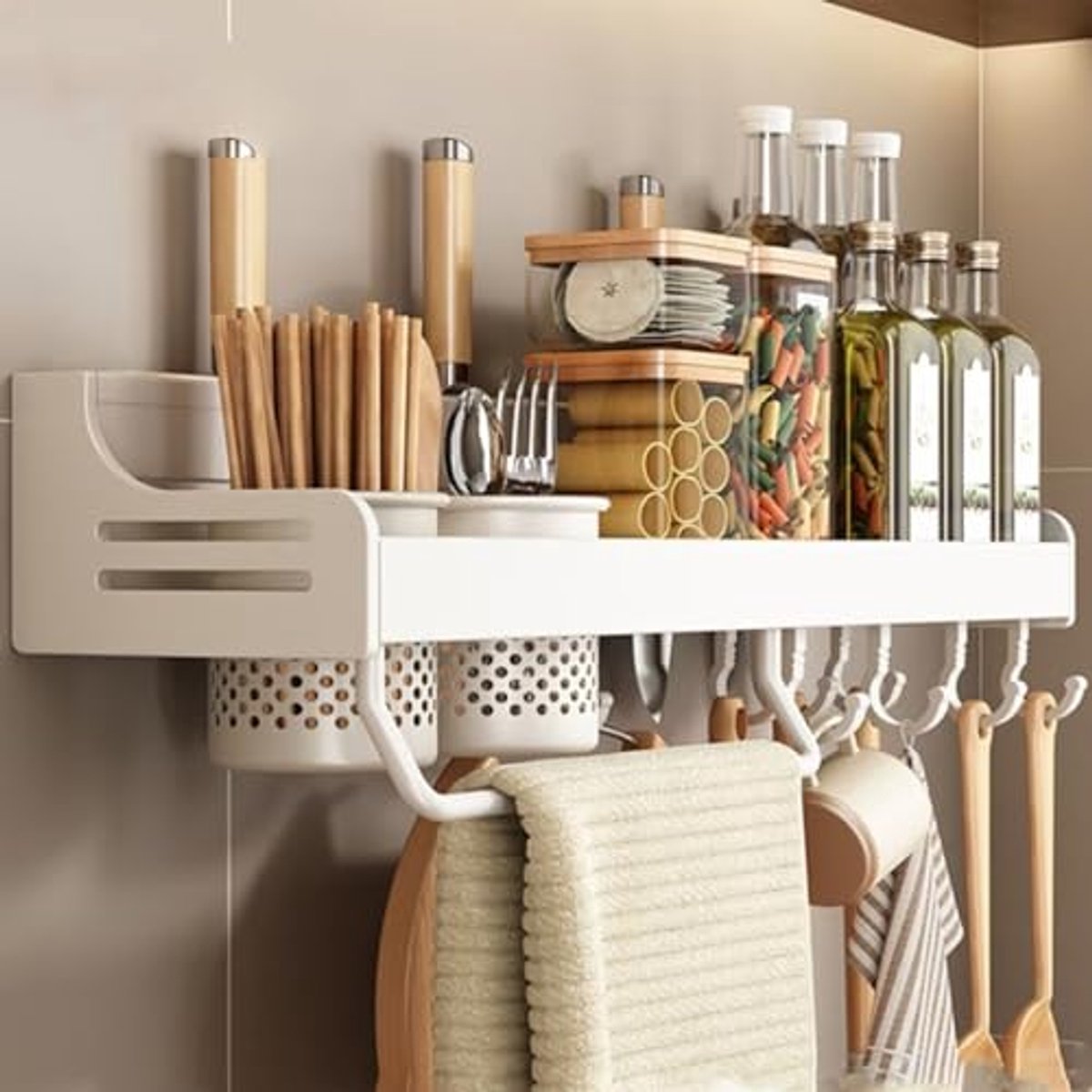 Keukenwandplank Organiser voor Kruidensets - Multifunctioneel Keukenrek 80 cm Wit