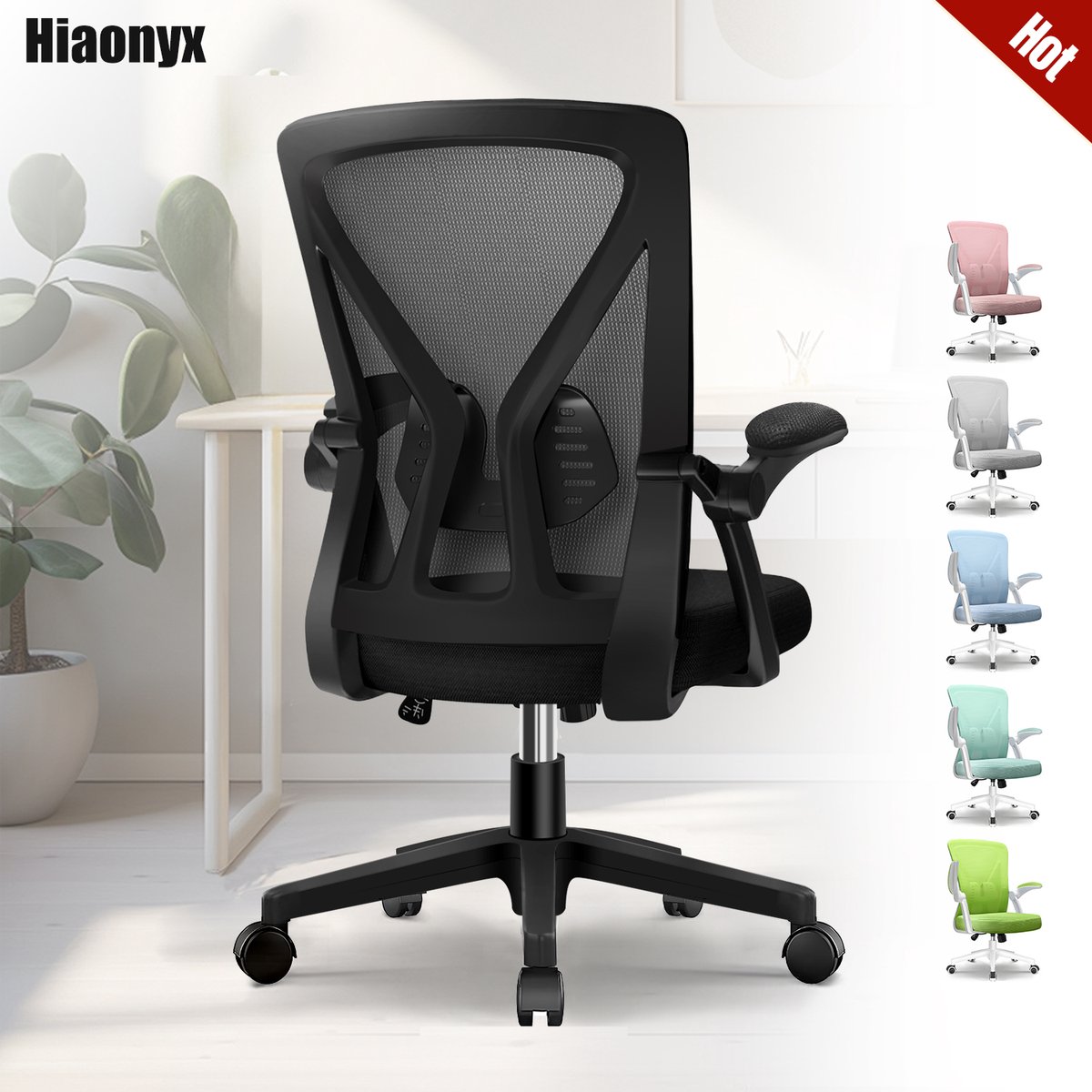 Hiaonyx Bureaustoel,Ergonomische Bureaustoel,Bureaustoelen voor Volwassenen,Opklapbare Armleuningen,Verstelbare Lendensteun,Zwart - Hiaonyx - €79,99
