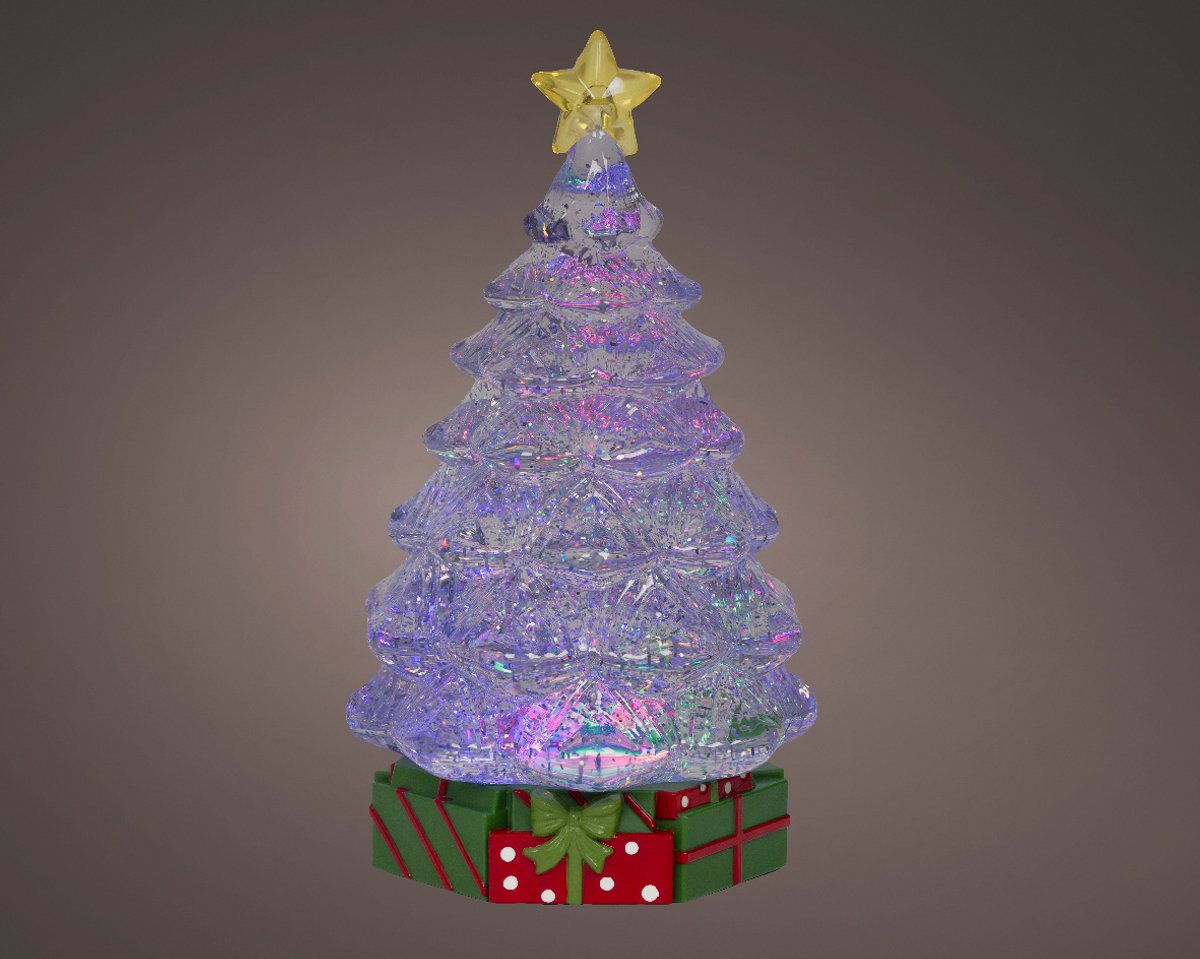 Multicolor LED kerstboom waterspinner met glitters – kleurrijke sneeuwbol met licht – 29 cm hoog