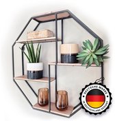 Kyto zwart metalen wandrek industrieel achthoekig 60x60cm Diameter - Decoratief Rek van Metaal in Octagonale Vorm - Wandplank voor Keuken, Slaapkamer, Woonkamer