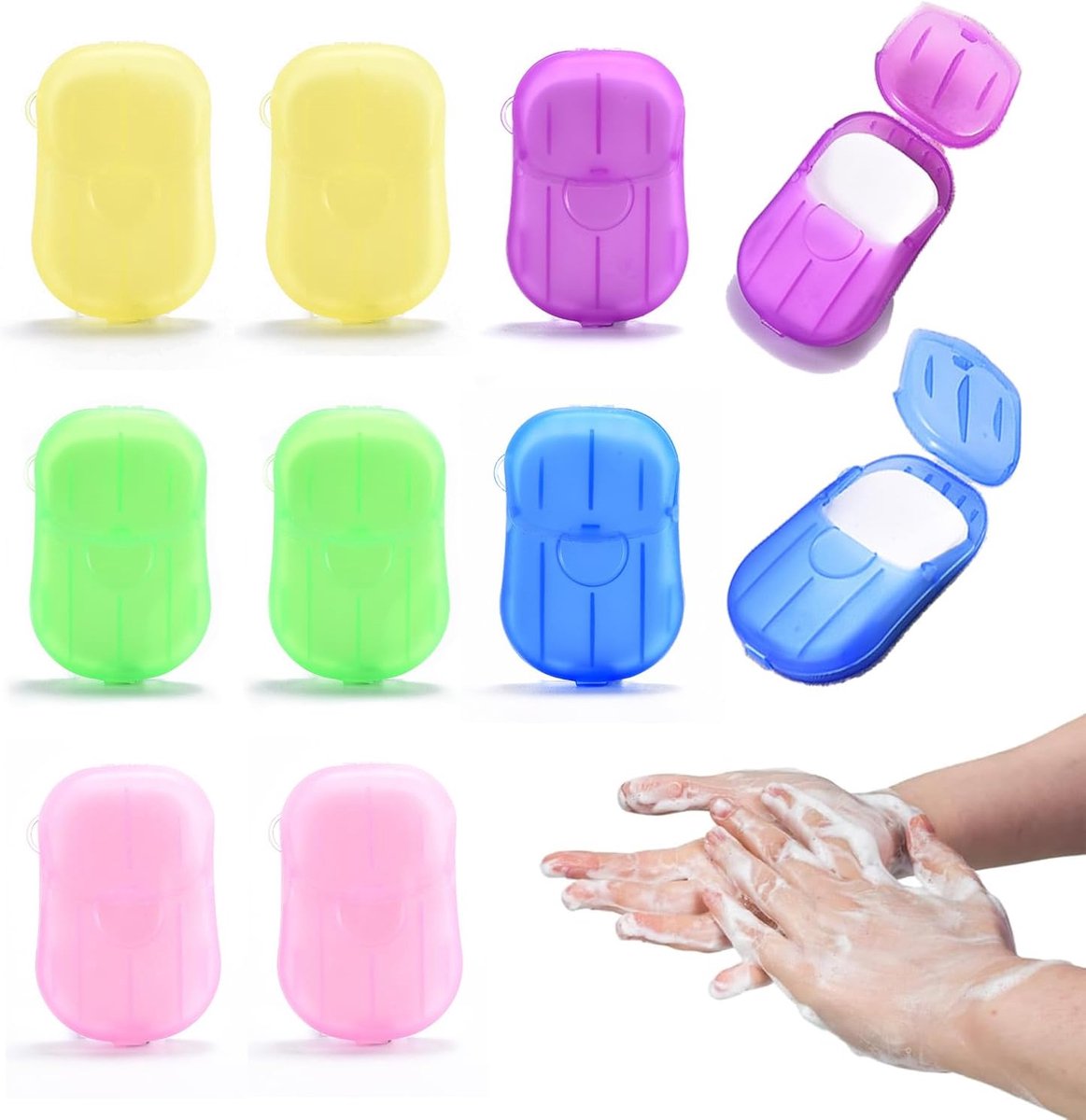 Image of 10 Dozen Dozen Soap Leaves - 200 Stuks - Mini Reiszeep - Verpakt in Plastic Doos - Draagbare Wegwerpskeetjes voor Kamperen - Reizen en Buitenactiviteiten - 20 Stuks per Doos