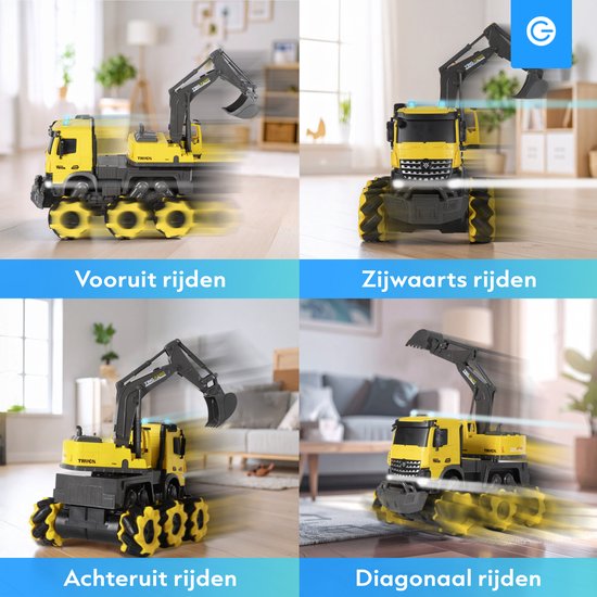 Silvergear Bestuurbare Graafmachine voor Binnen & Buiten - 10 km/u - 30 M Bereik - RC Offroad Auto - LED lampen - Speelgoed Autos Jongens en Meisjes - Cadeau voor Mannen - RC Car - 6, 7, 8, 9, 10, 11, 12, 13, 14, 15, 16 Jaar - Geel