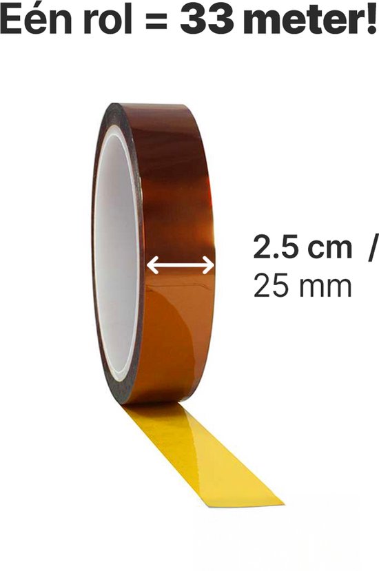 Rol amberkleurige polyimide tape, 25 mm breed en 33 meter lang.