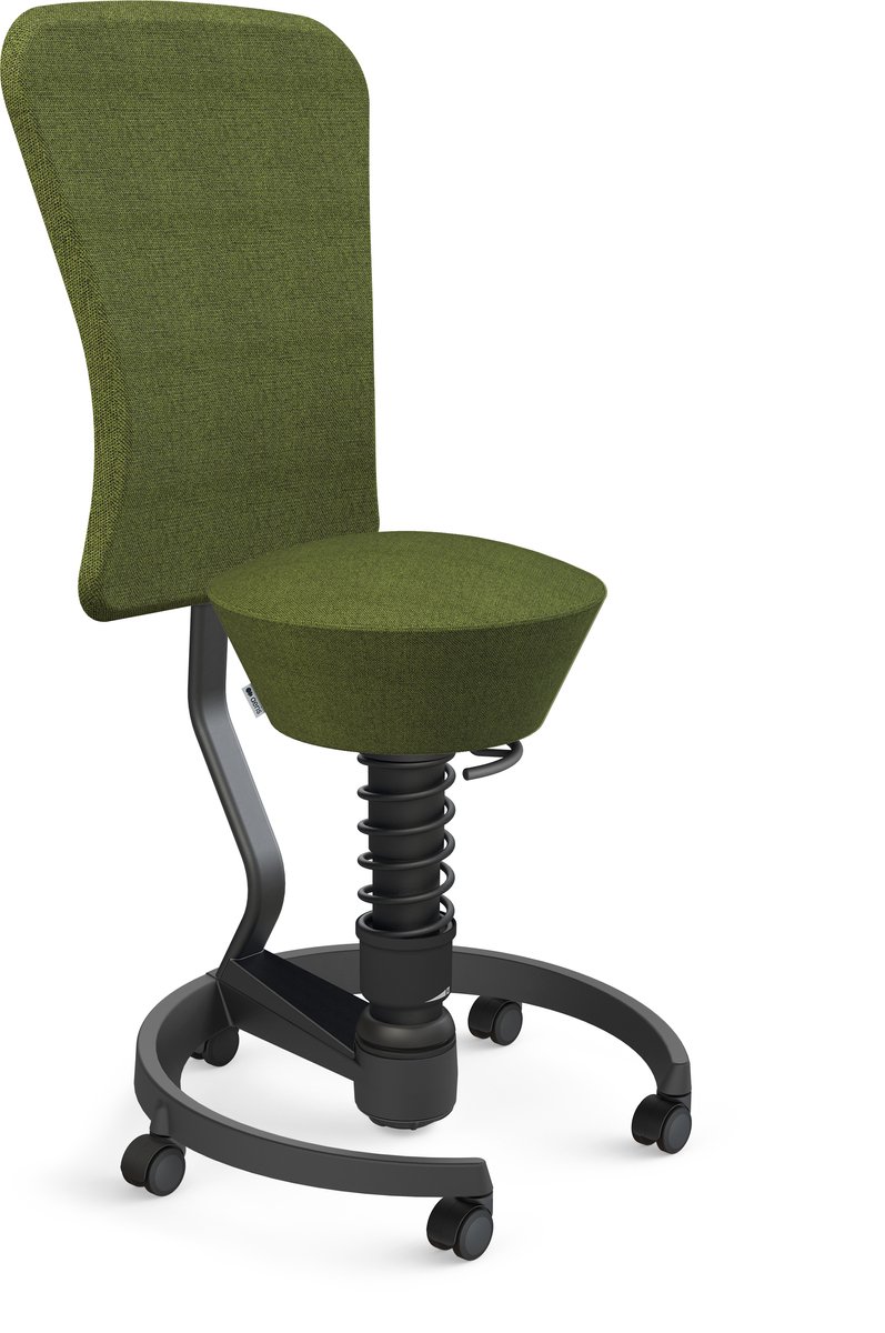 Aeris Swopper with backrest footring with castors (hard floor), black spring strut type: standard, black, spring black seat cover: wool blend Capture (Gabriel), green melange backrest pole: black, backrest cover: wool blend Capture (Gabriel), green
