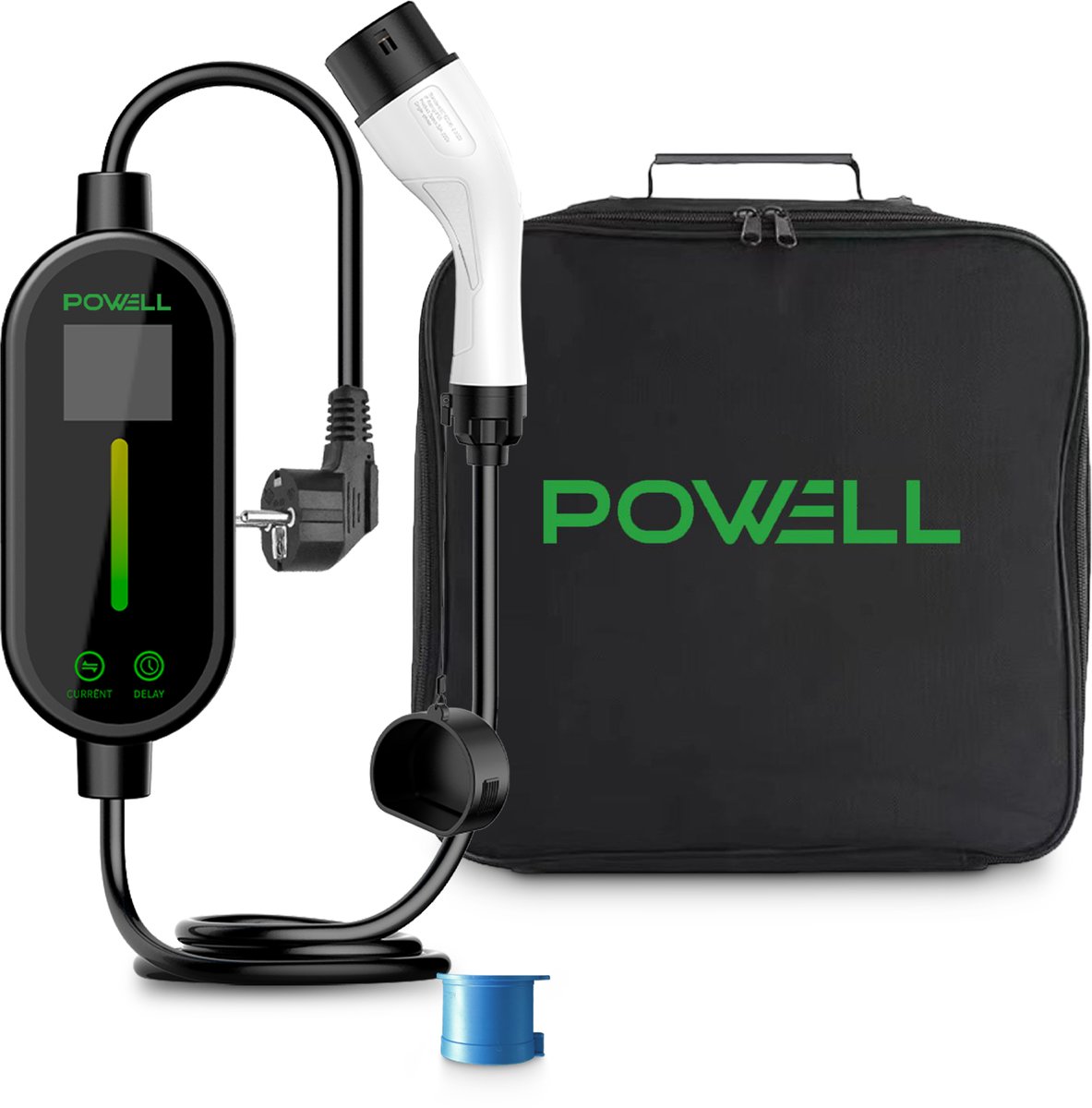 Powell Laadkabel type 2 - Mobiele Thuislader type 2 - 3,5kW - IP67 Waterdicht - 5 meter kabel - Inclusief opbergtas - 0A/16A - Waterdicht - Zwart/Wit