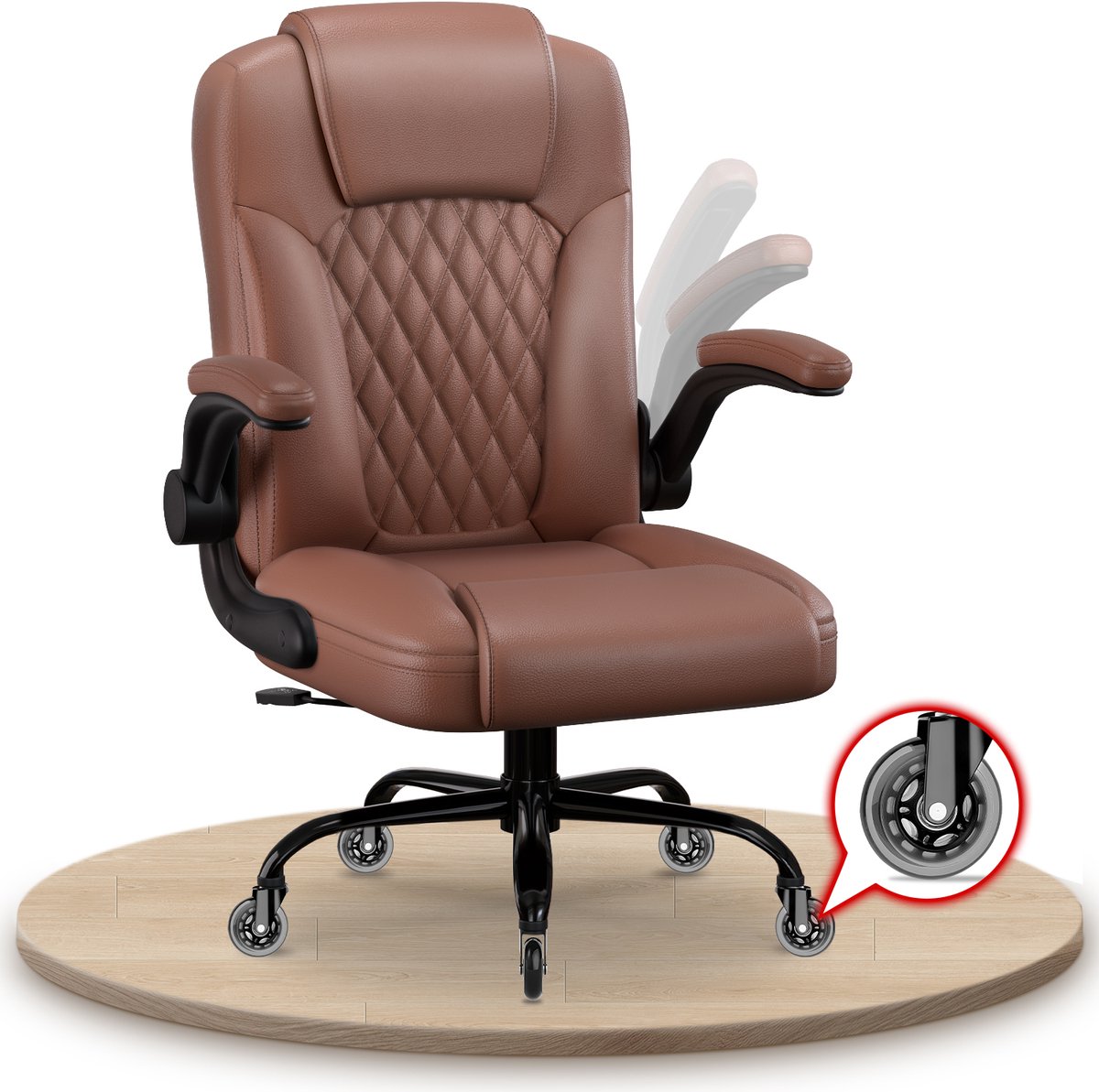 Elekiatech Ergonomische Bureaustoel-Bureaustoel-met 90°-120°Rugleuning Bureaustoelen voor Volwassenen-Inklapbare Armleuningen-Office Chair-Gaming Stoel-150kg - Bruin - Elekiatech - €129,99