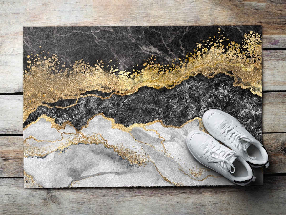 Coloray Deurmat voor binnen - Gouden Deurmat Met Print - Gouden Marmer Binnenmat - Grote Deurmat - Design Deurmat - 60x40 cm Gouden - Gouden Marmer
