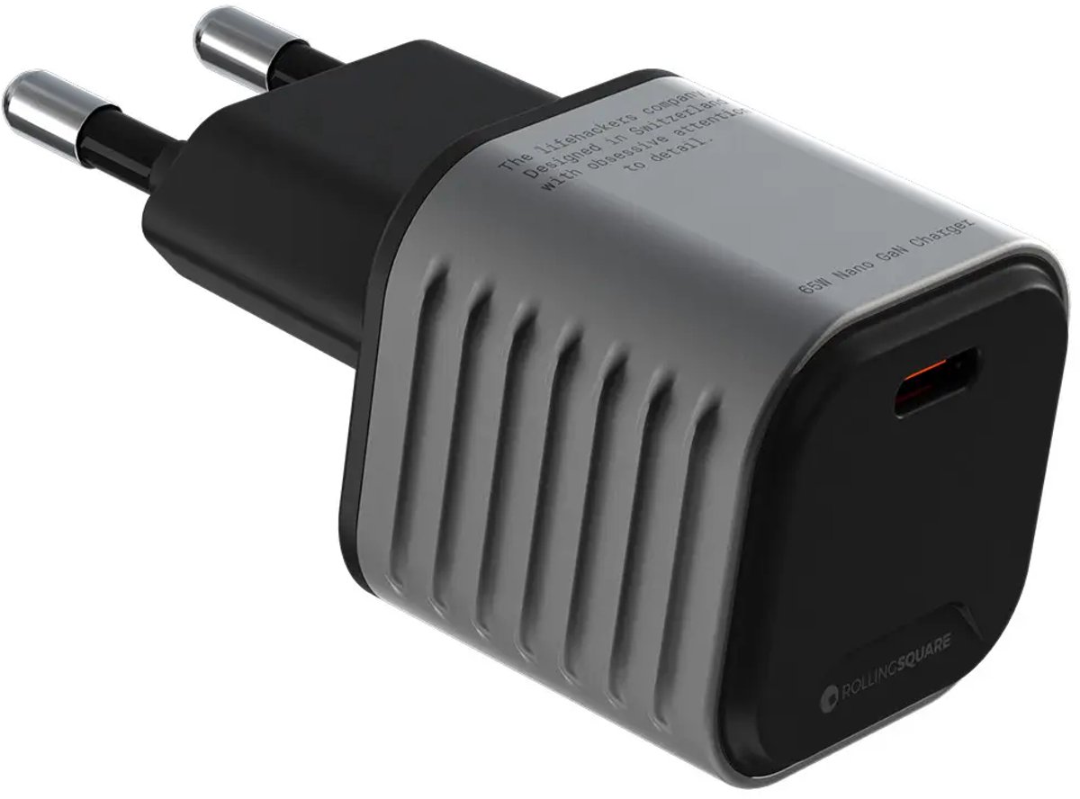 Rolling Square Supertiny GaN-Lader 65W - USB-C PD Snellader & Universele USB Adapter - Wereldwijd Gebruik - Compacte Laptop & Telefoonlader - Zwart