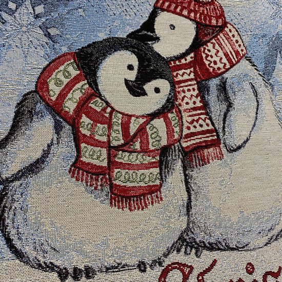 Kussenhoes - Gobelinstof - Penguin - Penguins - Merry Christmas - Kerst - Winter - 45 cm - zilver glitterdraad