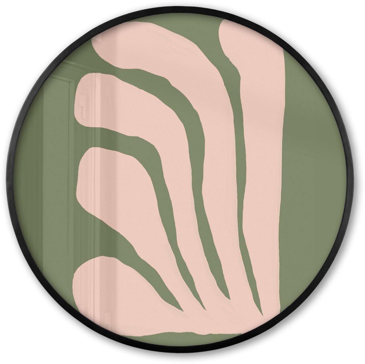 FrameYourWall Poster in lijst Rond - Fotolijst 60x60 cm - Posters - Abstract - Natuur - Pastel - Roze - Ronde posterlijst zwart - Decoratie - Wanddecoratie woonkamer - Muurdecoratie slaapkamer Groen