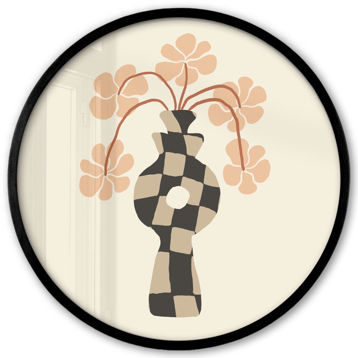 FrameYourWall Poster in lijst Rond - Fotolijst 40x40 cm - Posters - Bloemen - Vaas - Abstracte kunst - Modern - Ronde posterlijst zwart - Decoratie - Wanddecoratie woonkamer - Muurdecoratie slaapkamer Vaas - Bloemen - Abstract