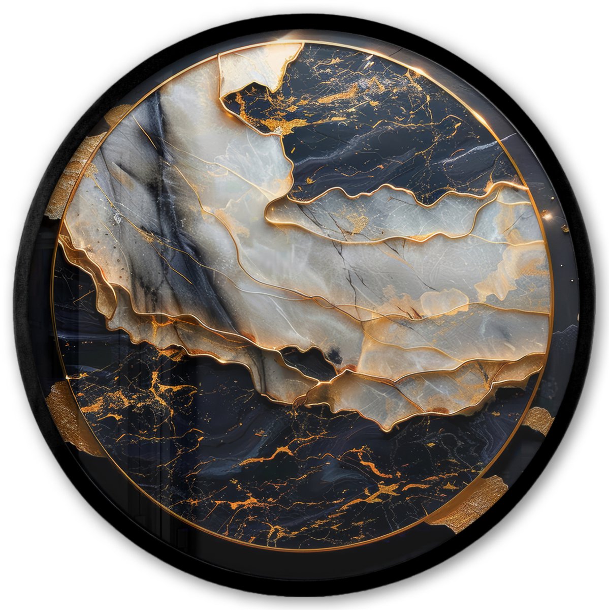 FrameYourWall Poster in lijst Rond - Fotolijst 40x40 cm - Posters - Kunst - Goud - Zwart - Modern - Abstract - Ronde posterlijst zwart - Decoratie - Wanddecoratie woonkamer - Muurdecoratie slaapkamer