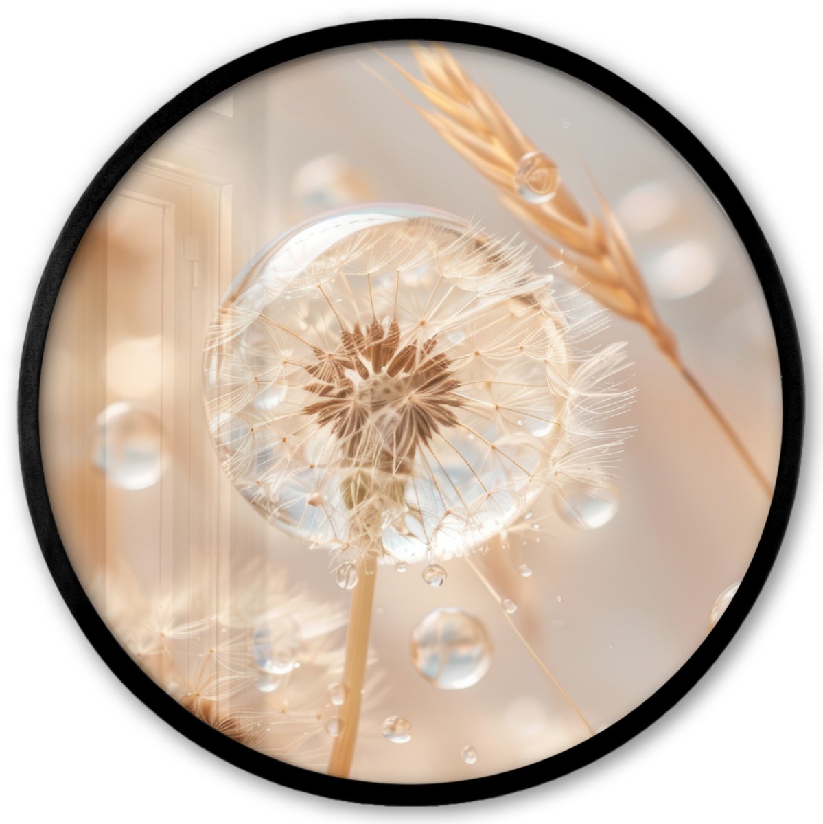 FrameYourWall Poster in lijst Rond - Fotolijst 40x40 cm - Posters - Paardenbloem - Water - Natuur - Stilleven - Modern - Ronde posterlijst zwart - Decoratie - Wanddecoratie woonkamer - Muurdecoratie slaapkamer