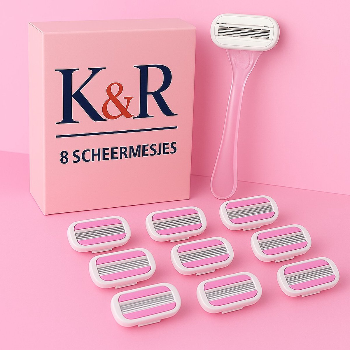 K&R Ventures® Scheermesjes – Compatibel met Venus type Houders – 8 Stuks – 3 Blads Precisie & Roze Comfortstrip – Gladde, Zachte Scheerbeurt voor Vrouwen