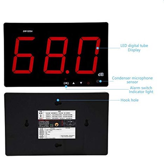LYCEBELL Wall Sound Level Meter, 30-130 dB Large LCD Display, Temperature Humidity Decibel Meter with Alarm, Sound Monitor for Home, Studio, Factory and Classroom