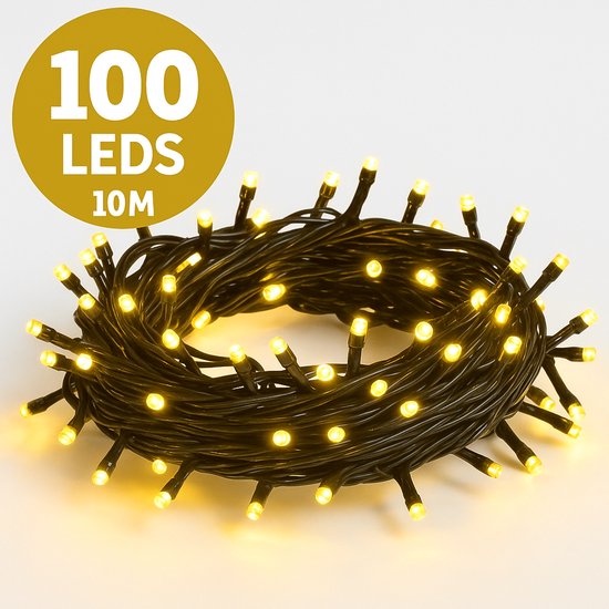 Kerstverlichting 100 LED - 10 Meter - Warm Wit Licht - Zwart Snoer - Binnen & Buiten - Energiezuinige LED Lampjes - Feest- & Tuinverlichting - kerstverlichting