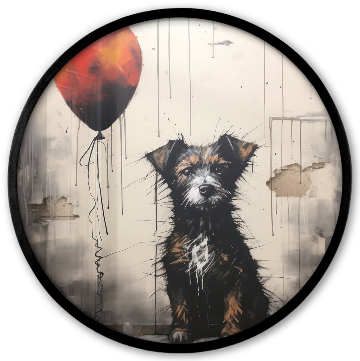 FrameYourWall Poster in lijst Rond - Fotolijst 40x40 cm - Posters - Graffiti - Hond - Ballon - Dieren - Ronde posterlijst zwart - Decoratie - Wanddecoratie woonkamer - Muurdecoratie slaapkamer