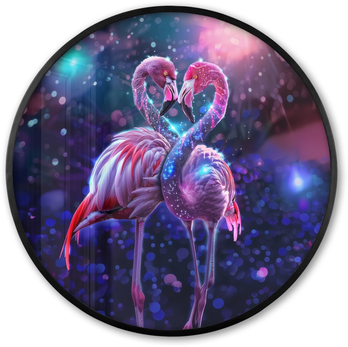 FrameYourWall Poster in lijst Rond - Fotolijst 80x80 cm - Posters - Flamingo's - Dieren - Ruimte - Galaxy - Ronde posterlijst zwart - Decoratie - Wanddecoratie woonkamer - Muurdecoratie slaapkamer