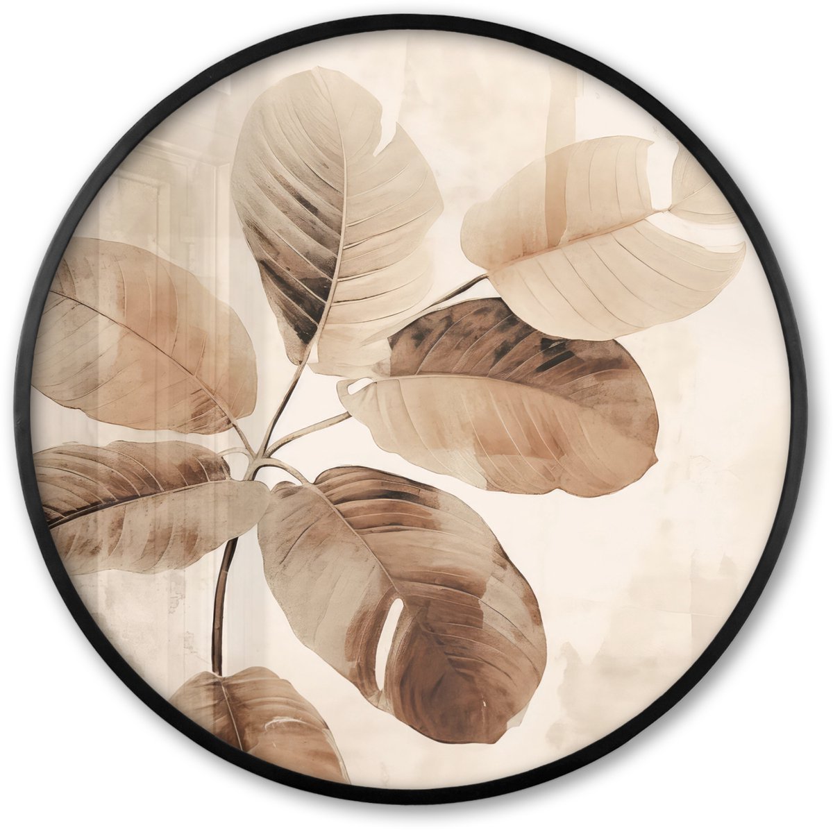 FrameYourWall Poster in lijst Rond - Fotolijst 60x60 cm - Posters - Gedroogde plant - Natuur - Bruin - Planten - Ronde posterlijst zwart - Decoratie - Wanddecoratie woonkamer - Muurdecoratie slaapkamer Naturals - Bladeren