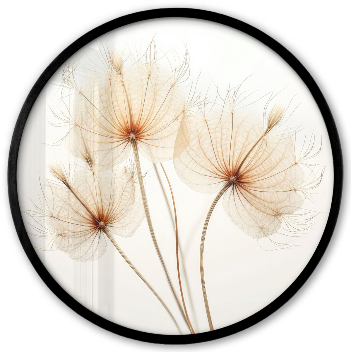 FrameYourWall Poster in lijst Rond - Fotolijst 40x40 cm - Posters - Zonlicht - Paardenbloemen - Natuur - Botanisch - Ronde posterlijst zwart - Decoratie - Wanddecoratie woonkamer - Muurdecoratie slaapkamer