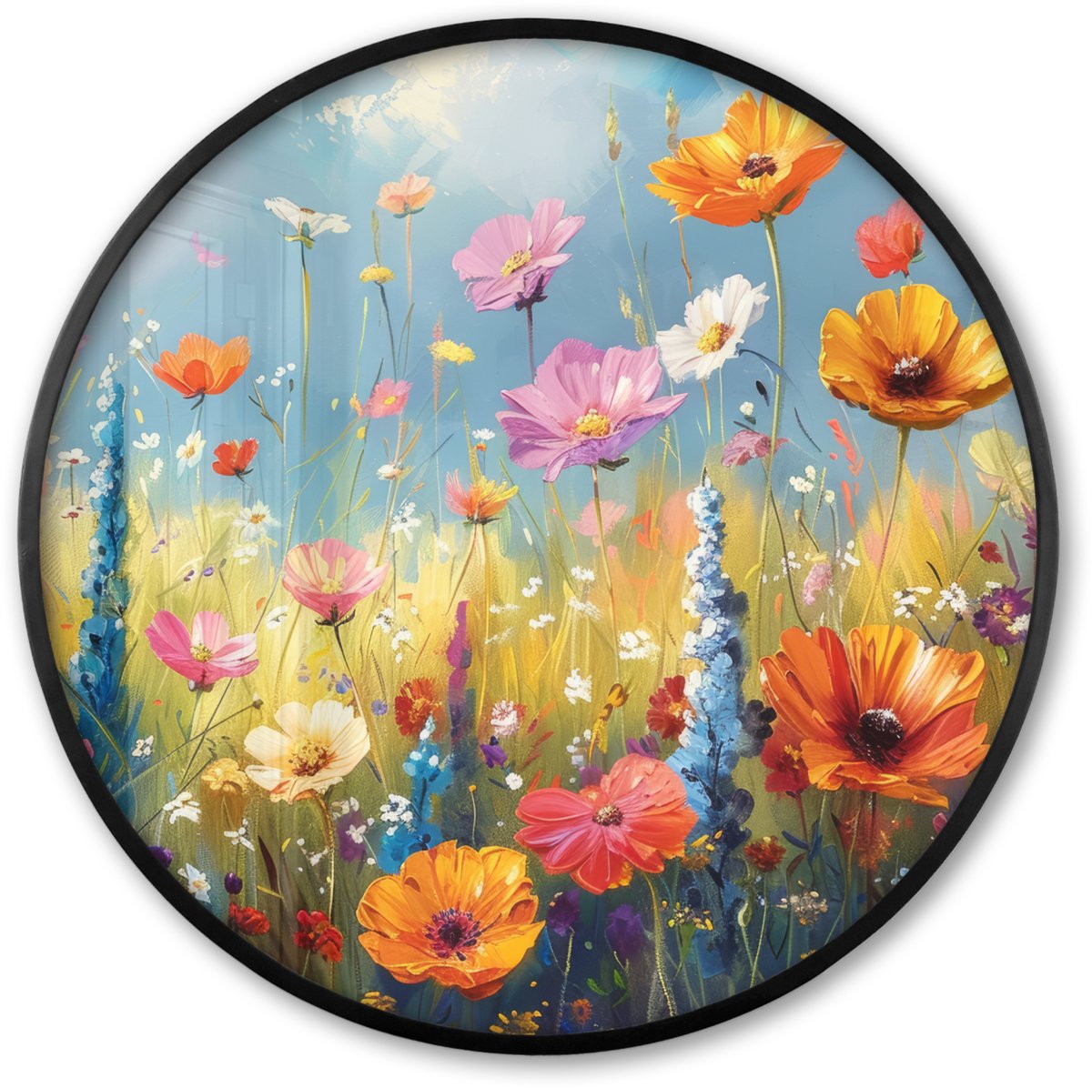 FrameYourWall Poster in lijst Rond - Fotolijst 80x80 cm - Posters - Bloemen - Natuur - Botanisch - Kunst - Ronde posterlijst zwart - Decoratie - Wanddecoratie woonkamer - Muurdecoratie slaapkamer