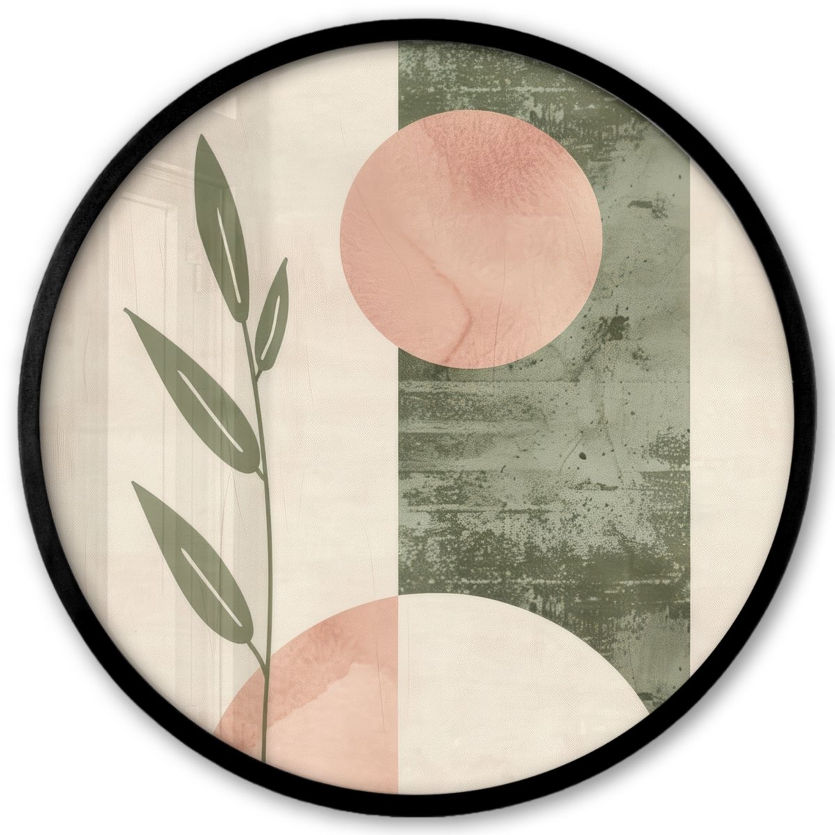 FrameYourWall Poster in lijst Rond - Fotolijst 40x40 cm - Posters - Geometrisch - Roze - Groen - Natuur - Ronde posterlijst zwart - Decoratie - Wanddecoratie woonkamer - Muurdecoratie slaapkamer