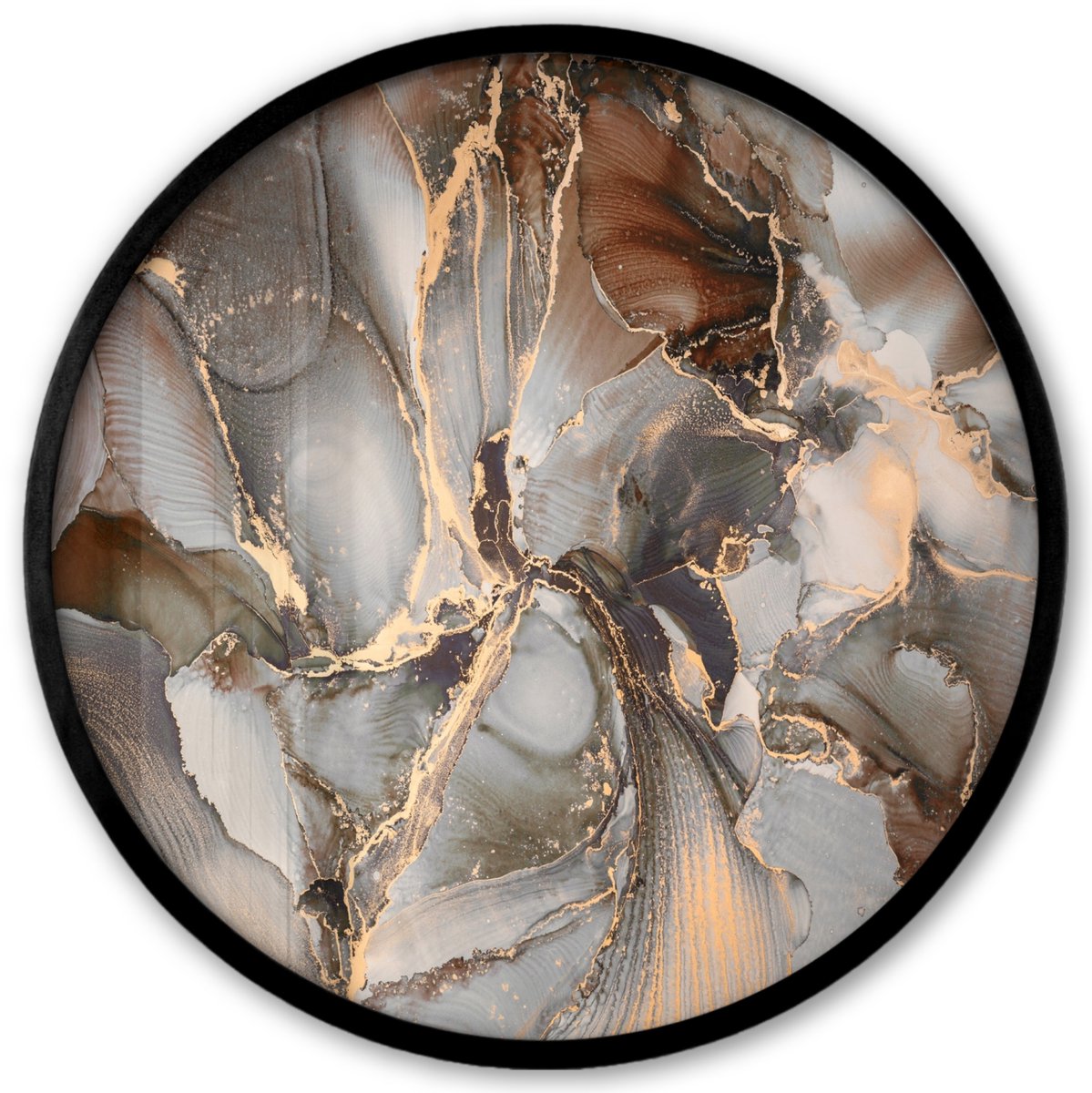 FrameYourWall Poster in lijst Rond - Fotolijst 40x40 cm - Posters - Grijs - Goud - Marmer - Marmerlook - Ronde posterlijst zwart - Decoratie - Wanddecoratie woonkamer - Muurdecoratie slaapkamer