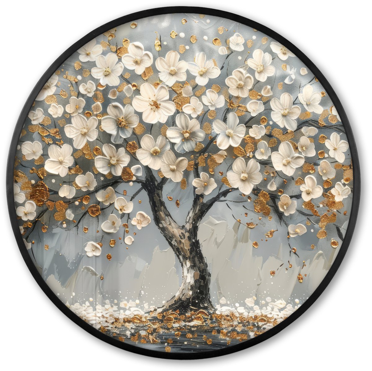 FrameYourWall Poster in lijst Rond - Fotolijst 80x80 cm - Posters - Boom - Goud - Bloemen - Abstract - Kunst - Ronde posterlijst zwart - Decoratie - Wanddecoratie woonkamer - Muurdecoratie slaapkamer