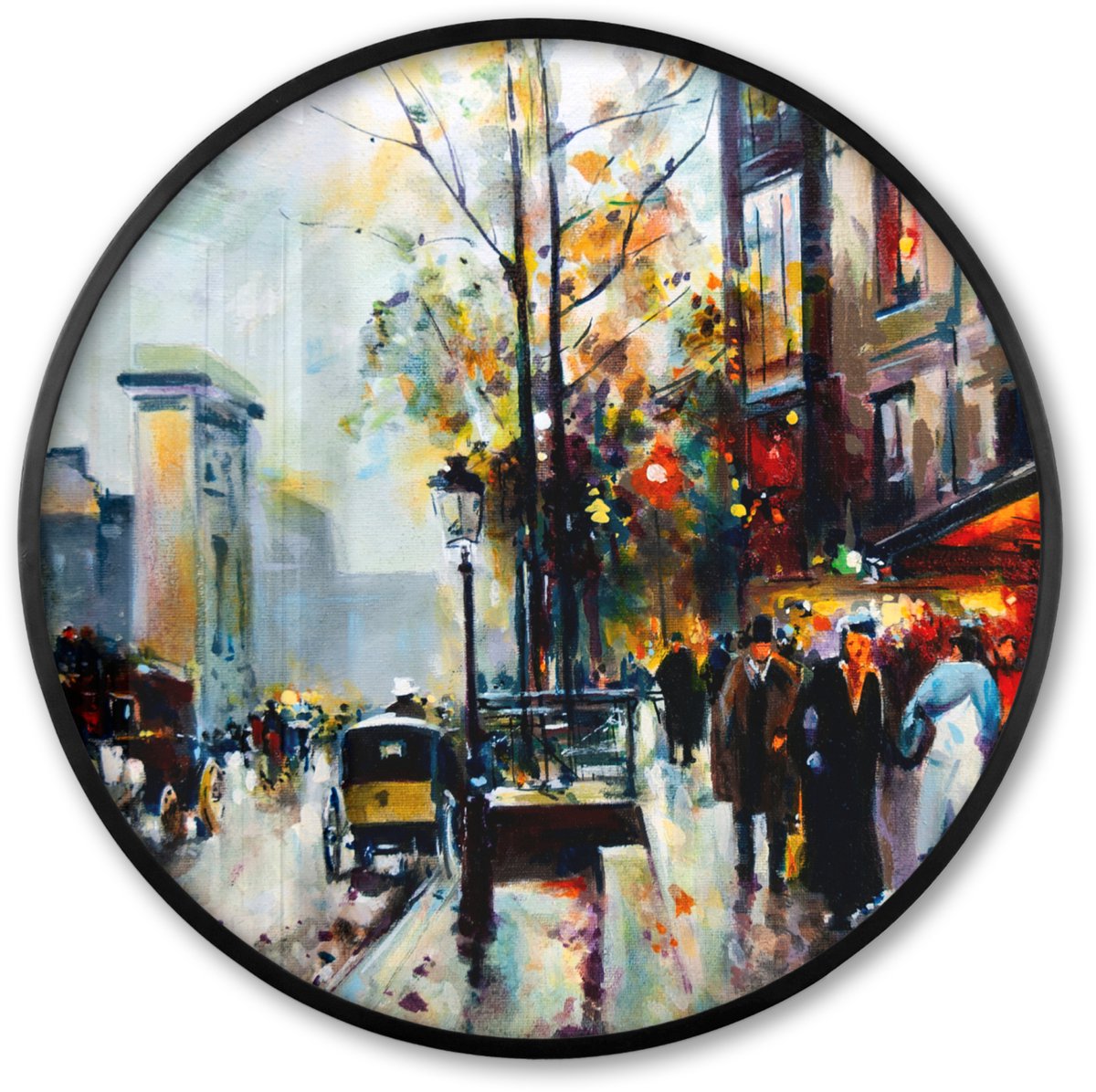 FrameYourWall Poster in lijst Rond - Fotolijst 60x60 cm - Posters - Schilderij - Stad - Olieverf - Ronde posterlijst zwart - Decoratie - Wanddecoratie woonkamer - Muurdecoratie slaapkamer Multicolor