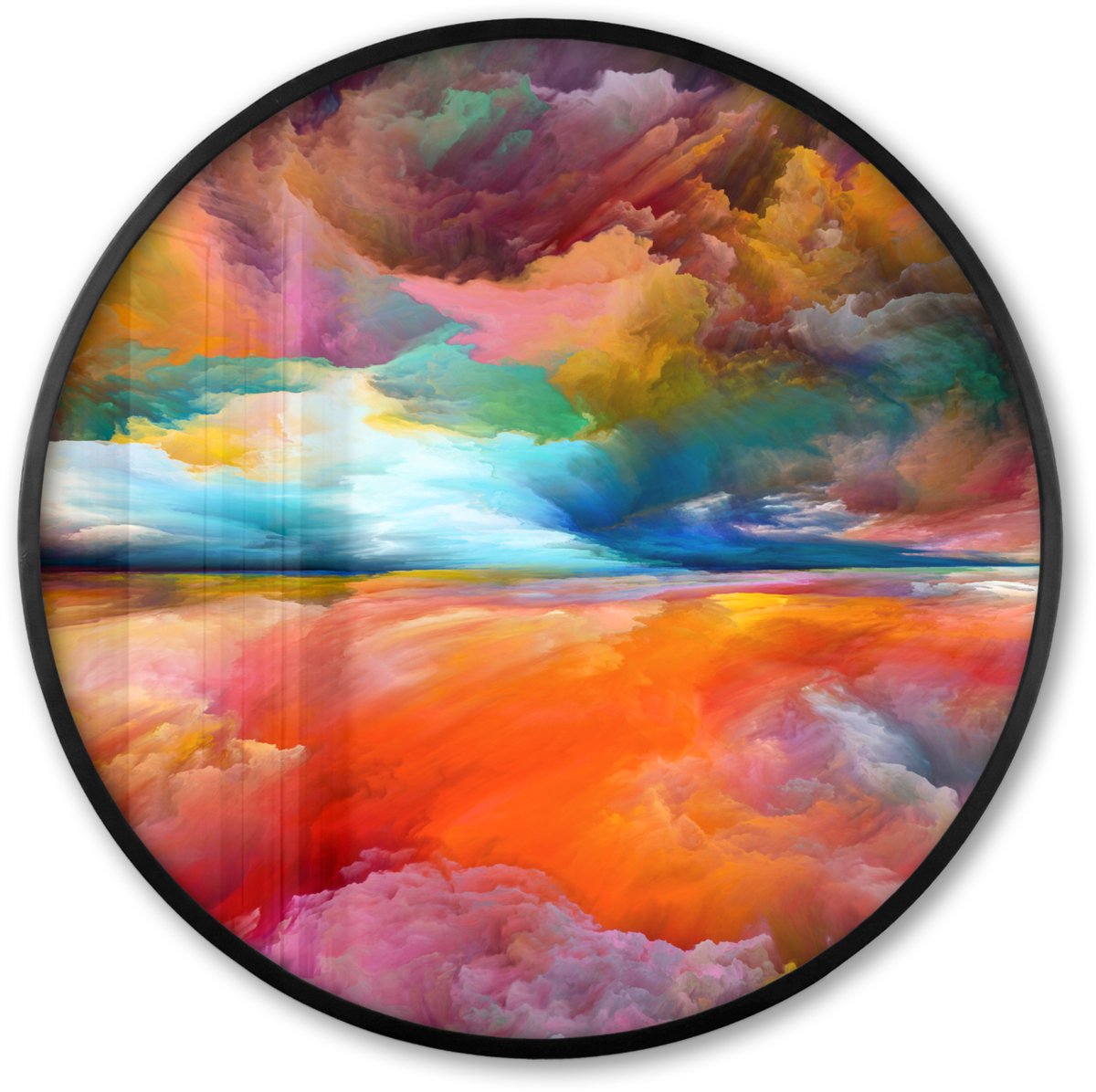 FrameYourWall Poster in lijst Rond - Fotolijst 80x80 cm - Posters - Schilderij - Olieverf - Abstract - Wolken - Ronde posterlijst zwart - Decoratie - Wanddecoratie woonkamer - Muurdecoratie slaapkamer Multicolor