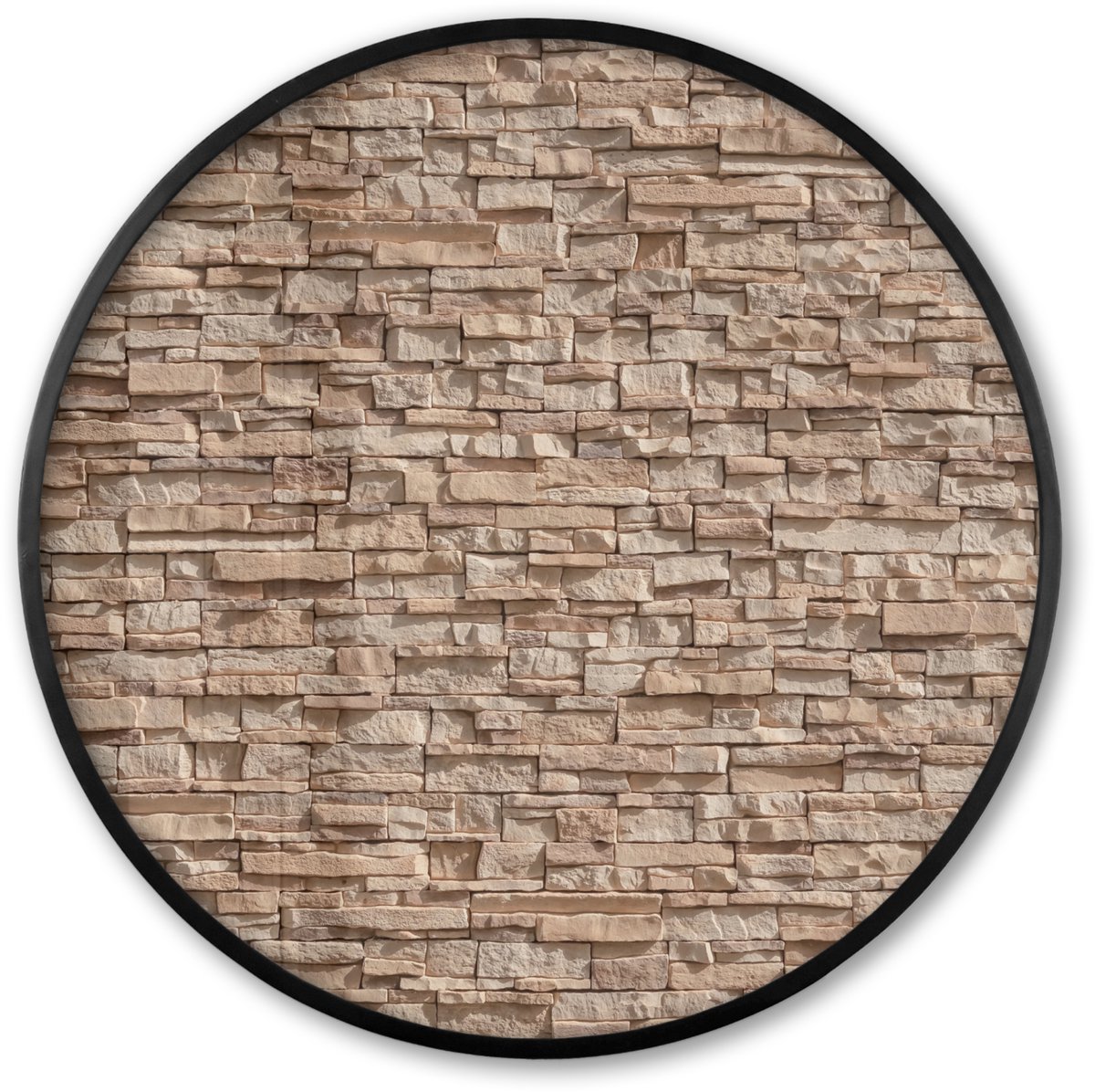 FrameYourWall Poster in lijst Rond - Fotolijst 60x60 cm - Posters - Steen - Bakstenen - Textuur - Beige - Ronde posterlijst zwart - Decoratie - Wanddecoratie woonkamer - Muurdecoratie slaapkamer