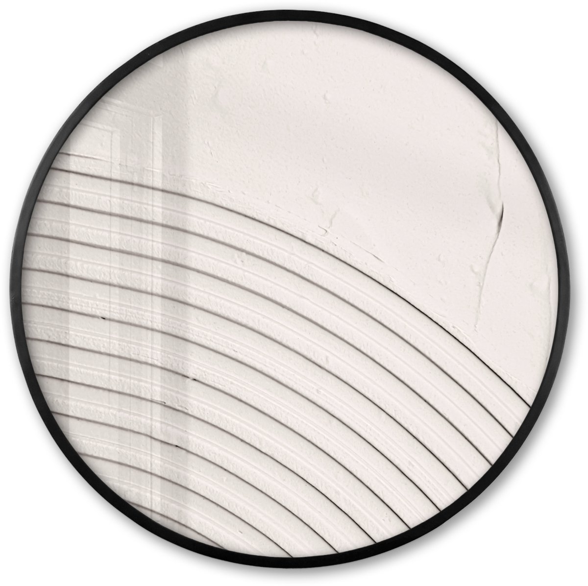 FrameYourWall Poster in lijst Rond - Fotolijst 80x80 cm - Posters - Kunst - Wit - Lijnen - Abstract - Ronde posterlijst zwart - Decoratie - Wanddecoratie woonkamer - Muurdecoratie slaapkamer Multicolor