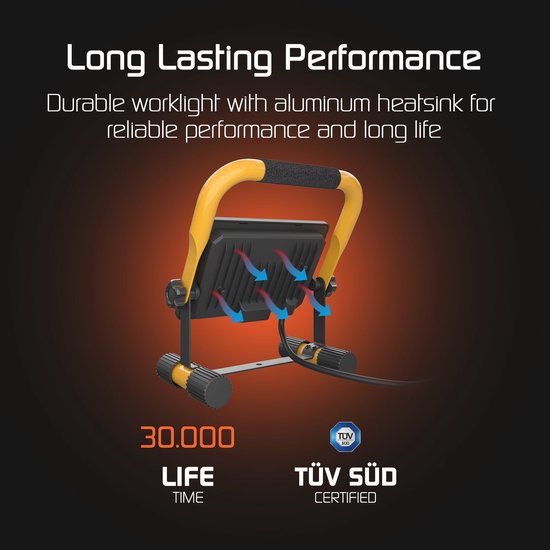 Ledvion - Lampe de chantier LED - 30 W - 6 500 K - 3 300 L - IP65