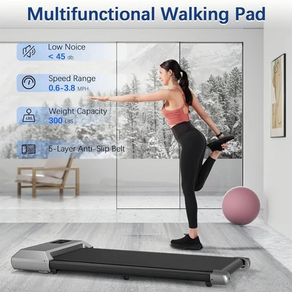 Afbeelding 2 van Studio Lyma Loopband inklapbaar - Walking pad - t/m 6 km/u - LCD Digitale Data Display - Makkelijk onder bureau te plaatsen - AI-trainingsopties - Schokabsorberende technologie