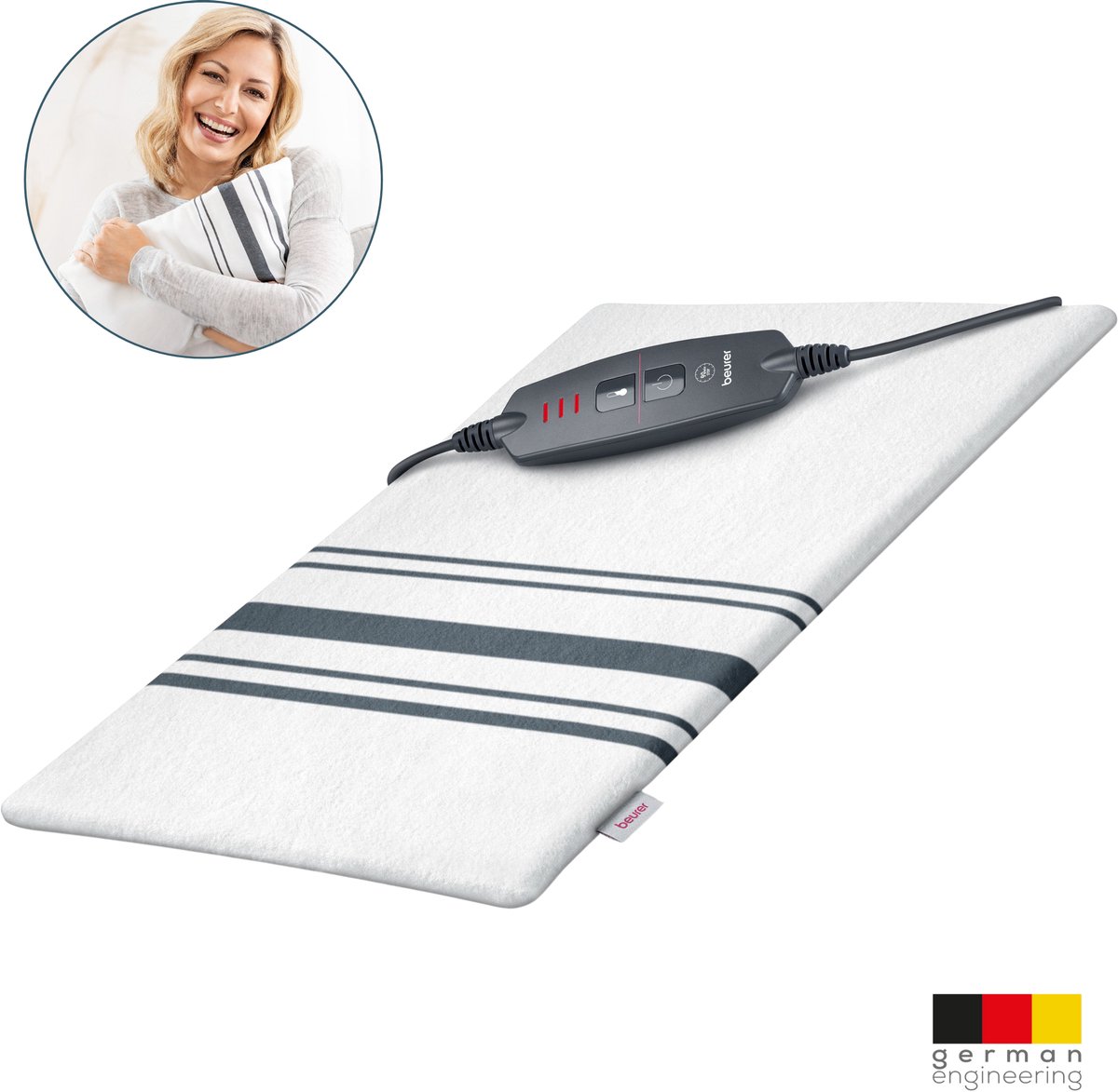 Beurer HK 26 Elektrisch Warmtekussen – 3 Warmtestanden – OEKO-TEX® 100 – Afneembare Katoenen Hoes: wasbaar op 40 °C – Elektrisch Kussen voor Nek, Schouders, Rug, Buik en Voeten – 40x30 cm - 3 Jaar Garantie