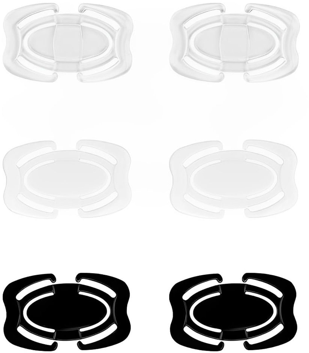 Set of 6 oval cross shaped bra clips for wedding dresses, sports and fitness. Prevents slipping. Colours white black transparent