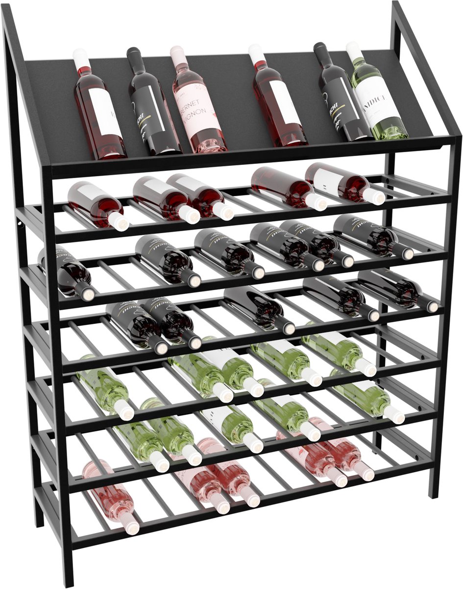 MetaloPro Wijnrek Napa – Zwart Metalen Flessenrek Voor 84 Wijnflessen, Robuust Design, Ideaal Voor Keuken, Kelder Of Bar – 125×100×30cm