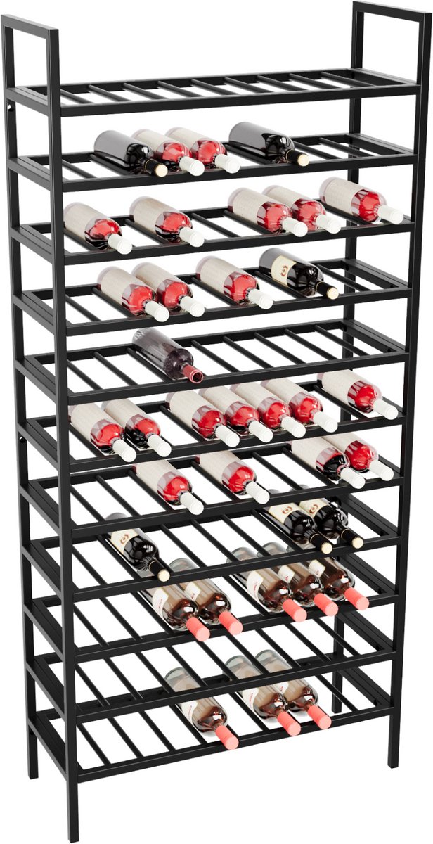 MetaloPro Wijnrek Jerez – Zwart Metalen Flessenrek Voor 110 Wijnflessen, Robuust Design, Ideaal Voor Keuken, Kelder Of Bar – 170x80x30cm