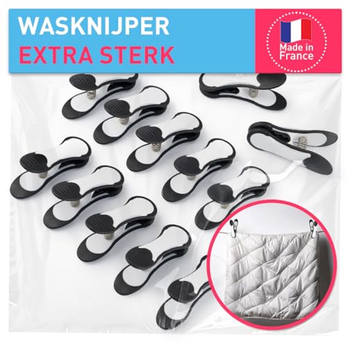 Maxi Clips Wasknijpers voor Zware Kleding - 12 Stuks Zwart-Wit