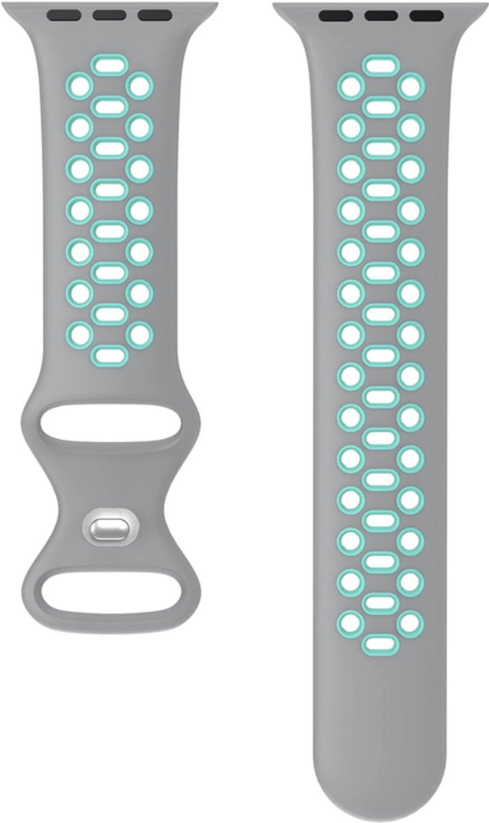 Sportief Horlogebandje voor "Heren" Apple Watch Series 1/2/3 in 42 mm & Series 4/5/6/SE in 44 mm & Series 7/8/9 in 45 mm & Serie 10 in 46mm & Ultra 1 en 2 in 49mm - Grijs Turquoise Rubber